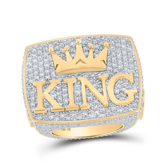10K Yellow Gold Mens Round Diamond KING Crown Ring 10-1/2 Cttw, Mens Size: 7-13