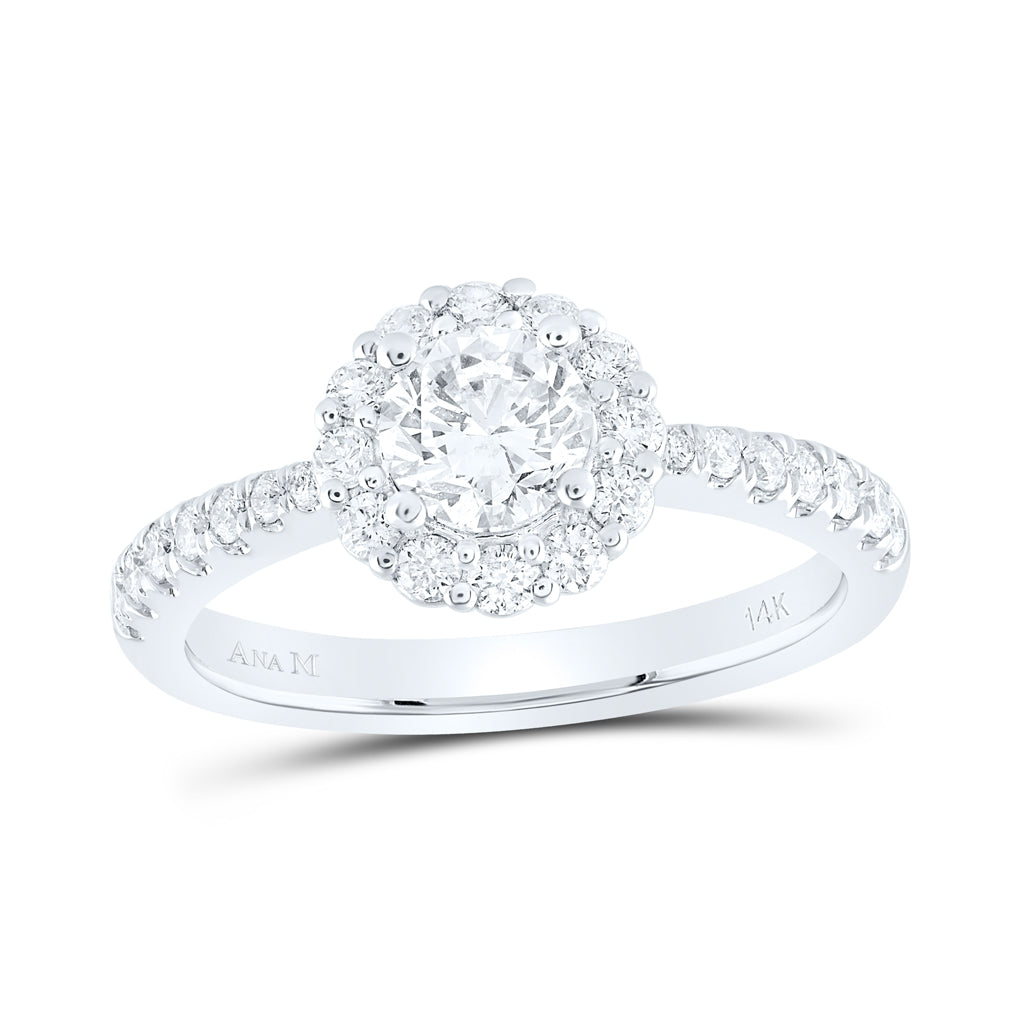 14K White Gold Round Diamond Halo Bridal Wedding Engagement Ring 1-1/5ctw, Womens Size: 5-10