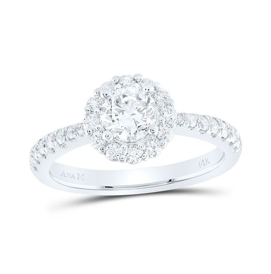 14K White Gold Round Diamond Halo Bridal Wedding Engagement Ring 1-1/5ctw, Womens Size: 5-10
