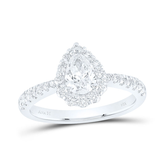 14K White Gold Pear Diamond Halo Bridal Wedding Engagement Ring 1-1/5ctw, Womens Size: 5-10