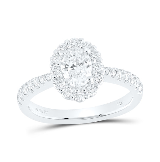 14K White Gold Oval Diamond Halo Bridal Wedding Engagement Ring 1-1/4 Cttw, Womens Size: 5-10