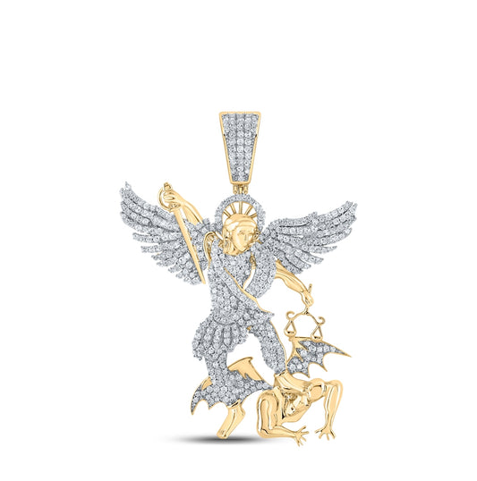 10K Yellow Gold Mens Round Diamond Archangel Charm Pendant 1-1/5 Cttw, Length: 1.93 In, Width: 1.34 In