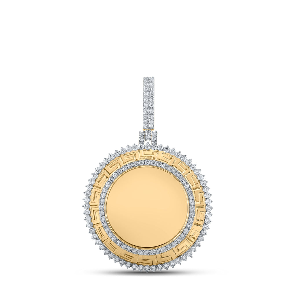 10K Yellow Gold Mens Round Diamond Circle Memory Charm Pendant 2-3/4 Cttw