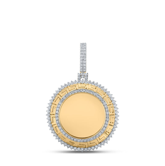 10K Yellow Gold Mens Round Diamond Circle Memory Charm Pendant 2-3/4 Cttw