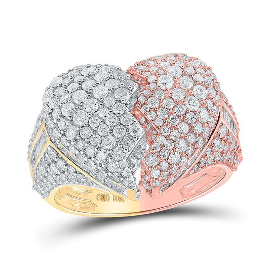 10K Tri-Tone Gold Mens Round Diamond Broken Heart Ring 4-1/4 Cttw, Mens Size: 7-13