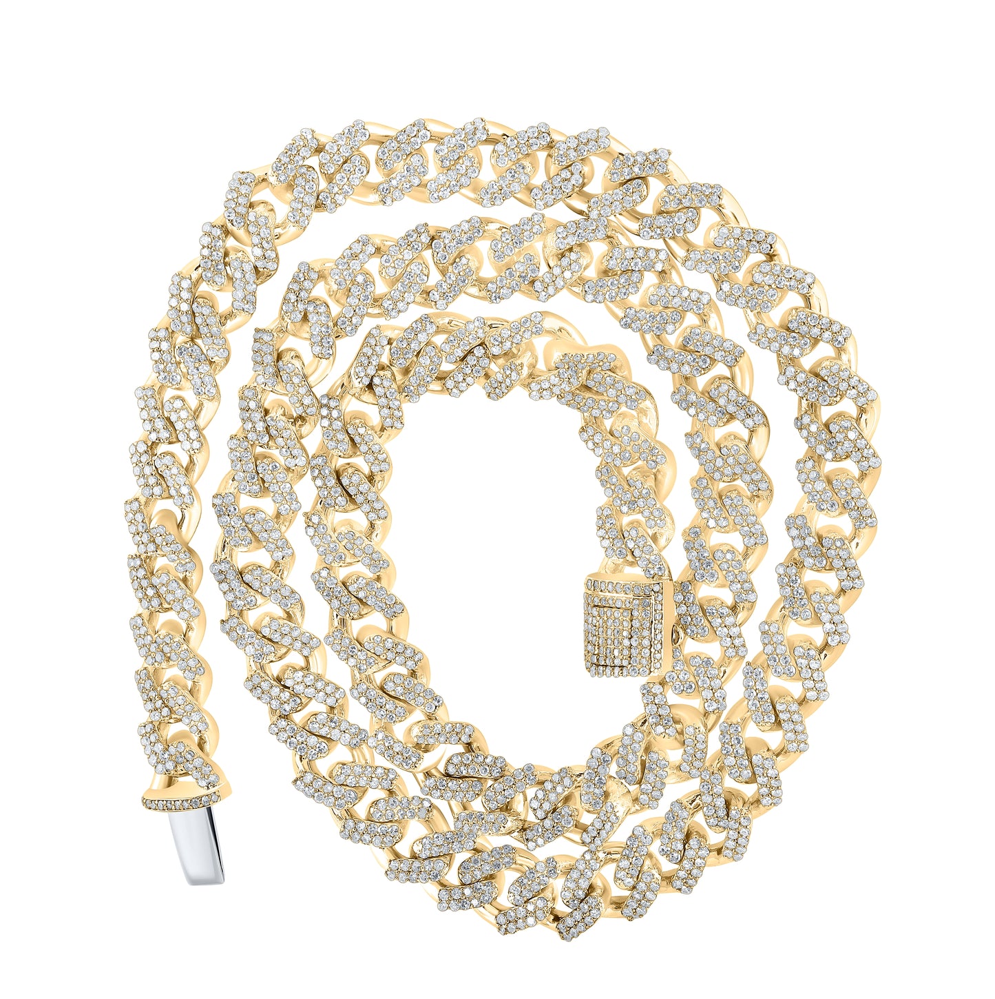 10K Yellow Gold Mens Round Diamond Cuban Link Chain Necklace 8 Cttw, Length: 17.99 In, Width: 0.31 In