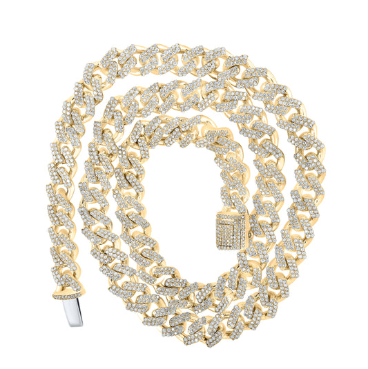 10K Yellow Gold Mens Round Diamond Cuban Link Chain Necklace 8 Cttw, Length: 17.99 In, Width: 0.31 In