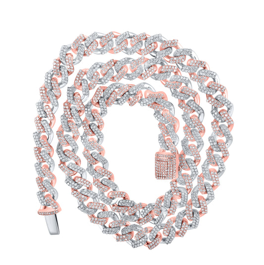 10K Two-tone Gold Mens Round Diamond Cuban Link Chain Necklace 8 Cttw, Length: 17.99 In, Width: 0.31 In