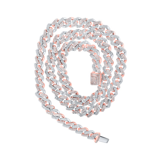 10K Two-tone Gold Mens Round Diamond Cuban Link Chain Necklace 7-1/2 Cttw, Length: 20 In, Width: 0.31 In