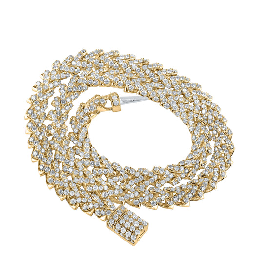 10K Yellow Gold Mens Round Diamond Franco Link Chain Necklace  Cttw, Length: 22.01 In, Width: 0.41 In