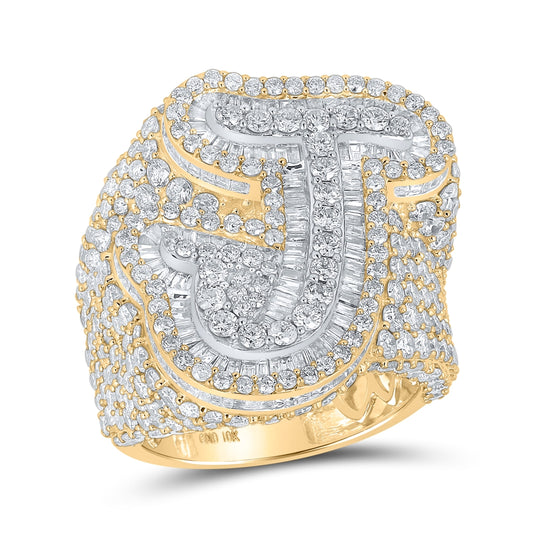 10kt Two-tone Gold 7 7/8 Ctw Diamond Nk Initial "j" Mens Ring