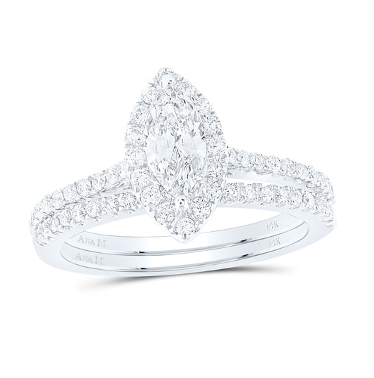 14K White Gold Marquise Diamond Halo Bridal Wedding Ring Band Set 1 Cttw, Womens Size: 5-10