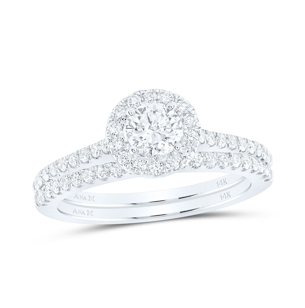 14K White Gold Round Dia. Halo Bridal Band Set 1ct, Women's Sz: 5-10
