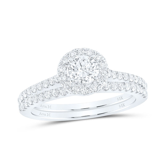 14K White Gold Round Dia. Halo Bridal Band Set 1ct, Women's Sz: 5-10