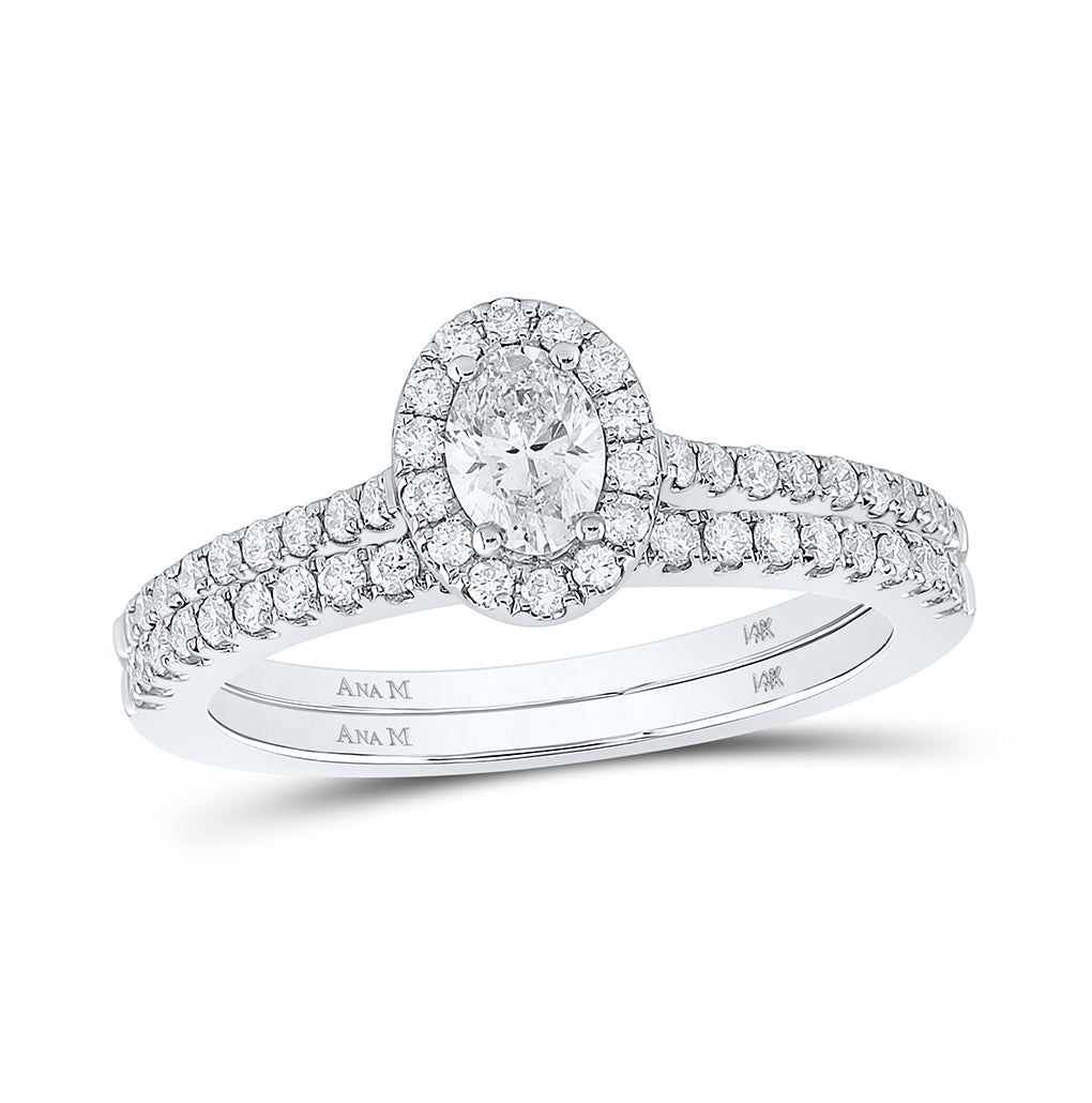14K White Gold Oval Diamond Oval Halo Bridal Wedding Ring Band Set 7/8 Cttw, Womens Size: 5-10
