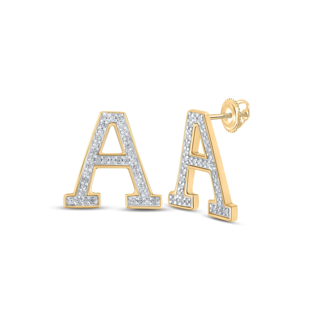 10K Yellow Gold Womens Round Diamond Initial Letter Earrings