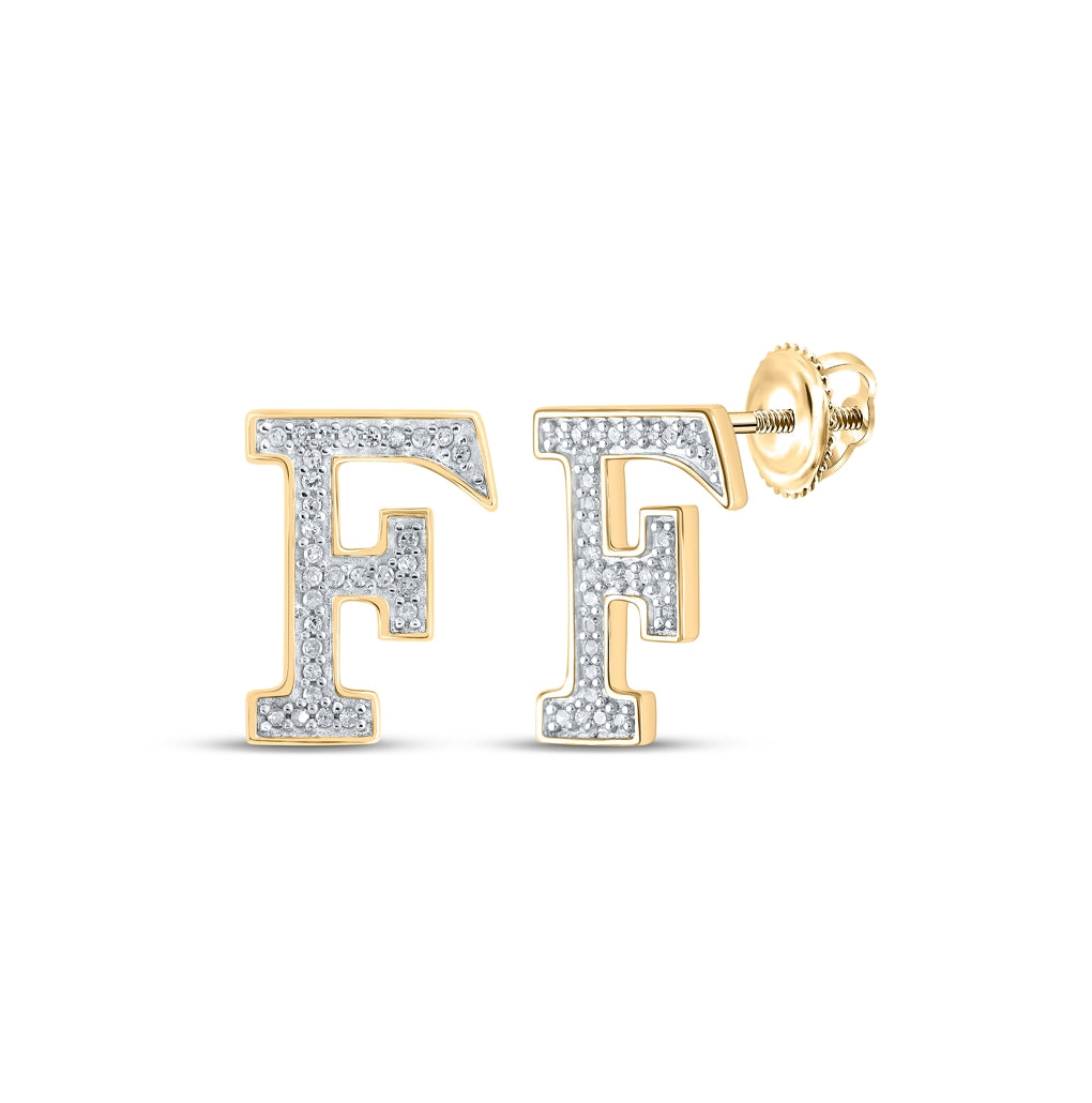 10K Yellow Gold Womens Round Diamond Initial Letter Earrings