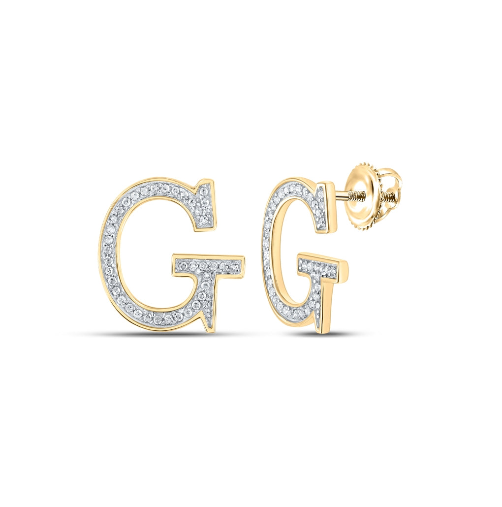 10K Yellow Gold Womens Round Diamond Initial Letter Earrings