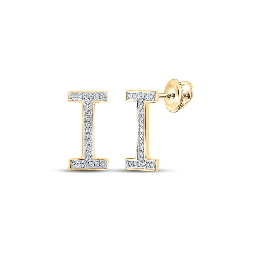 10K Yellow Gold Womens Round Diamond Initial Letter Earrings