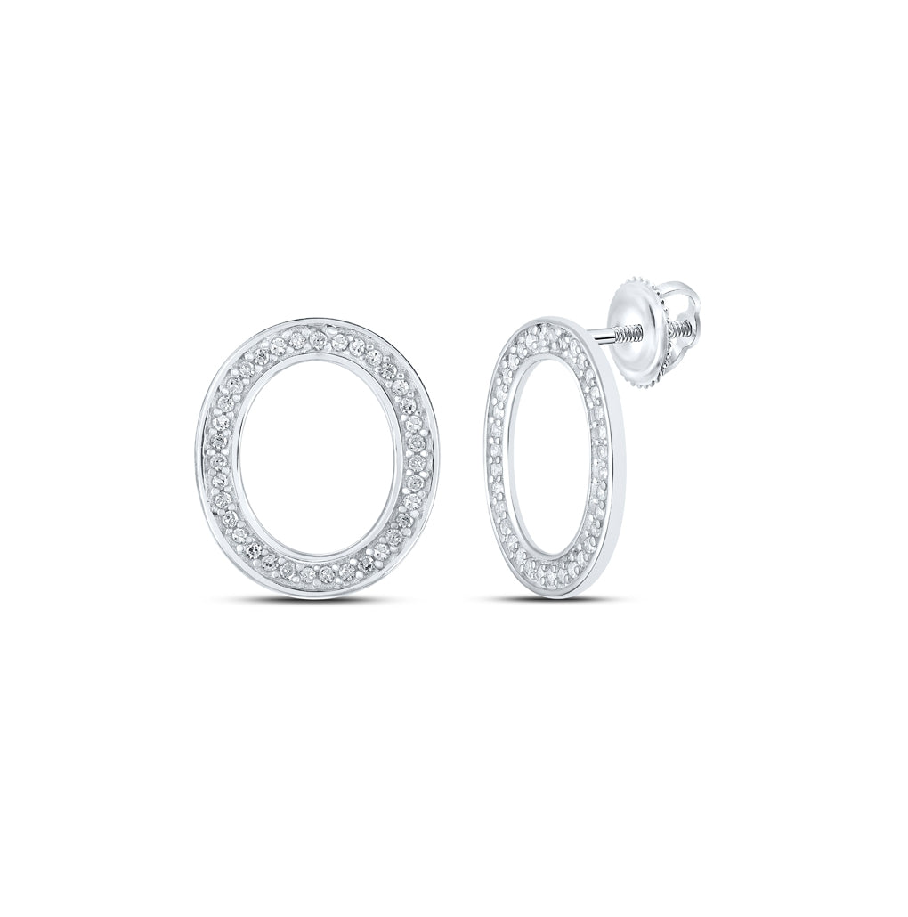 10K Yellow Or White Or Rose Gold Womens Round Diamond O Initial Letter Earrings