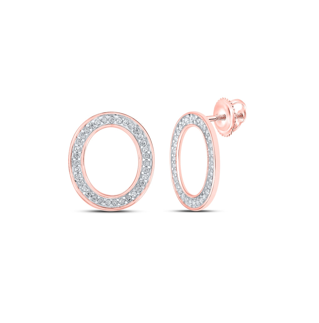 10K Yellow Or White Or Rose Gold Womens Round Diamond O Initial Letter Earrings