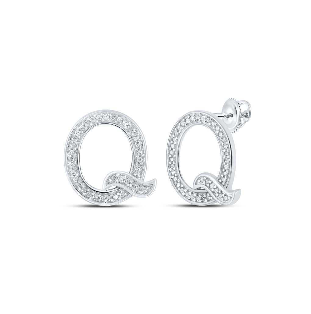 10K Yellow Or White Or Rose Gold Womens Round Diamond Q Initial Letter Earrings