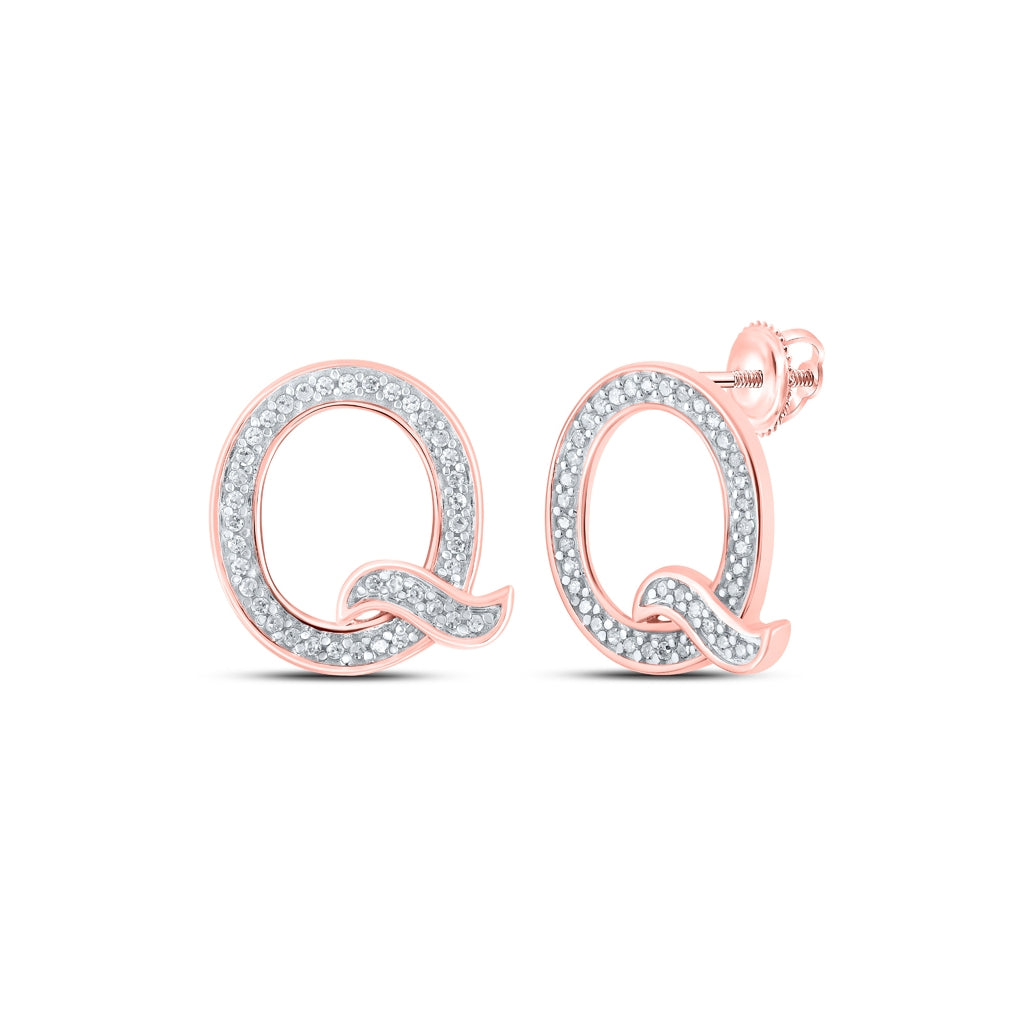 10K Yellow Or White Or Rose Gold Womens Round Diamond Q Initial Letter Earrings