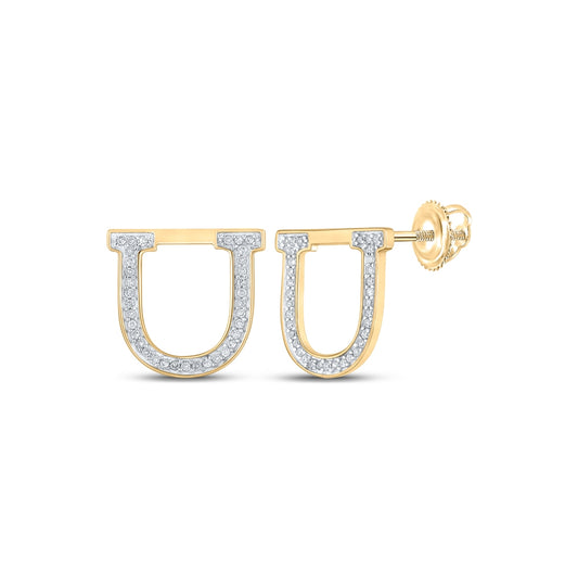 10K Yellow Or White Or Rose Gold Womens Round Diamond U Initial Letter Earrings