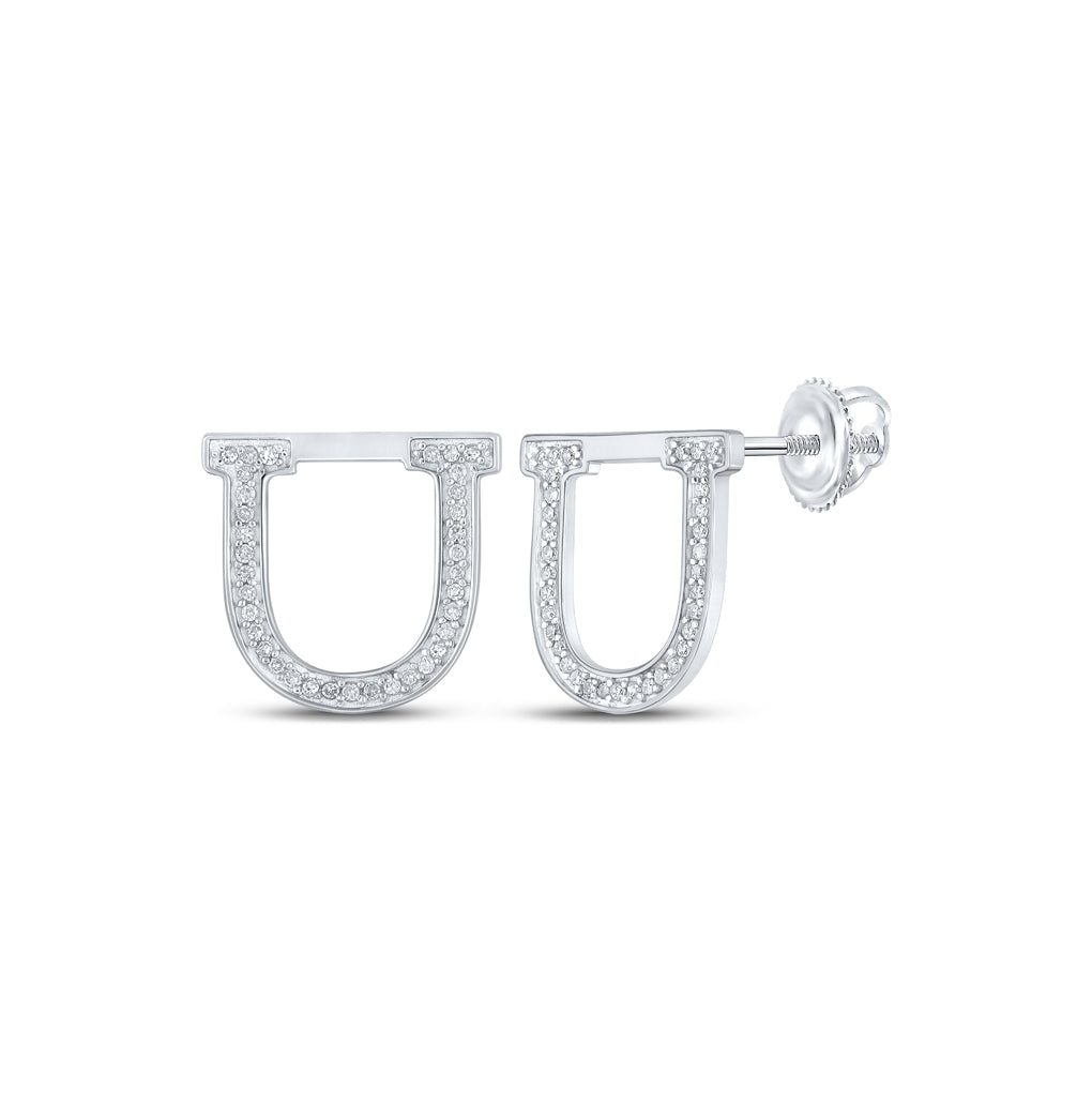 10K Yellow Or White Or Rose Gold Womens Round Diamond U Initial Letter Earrings