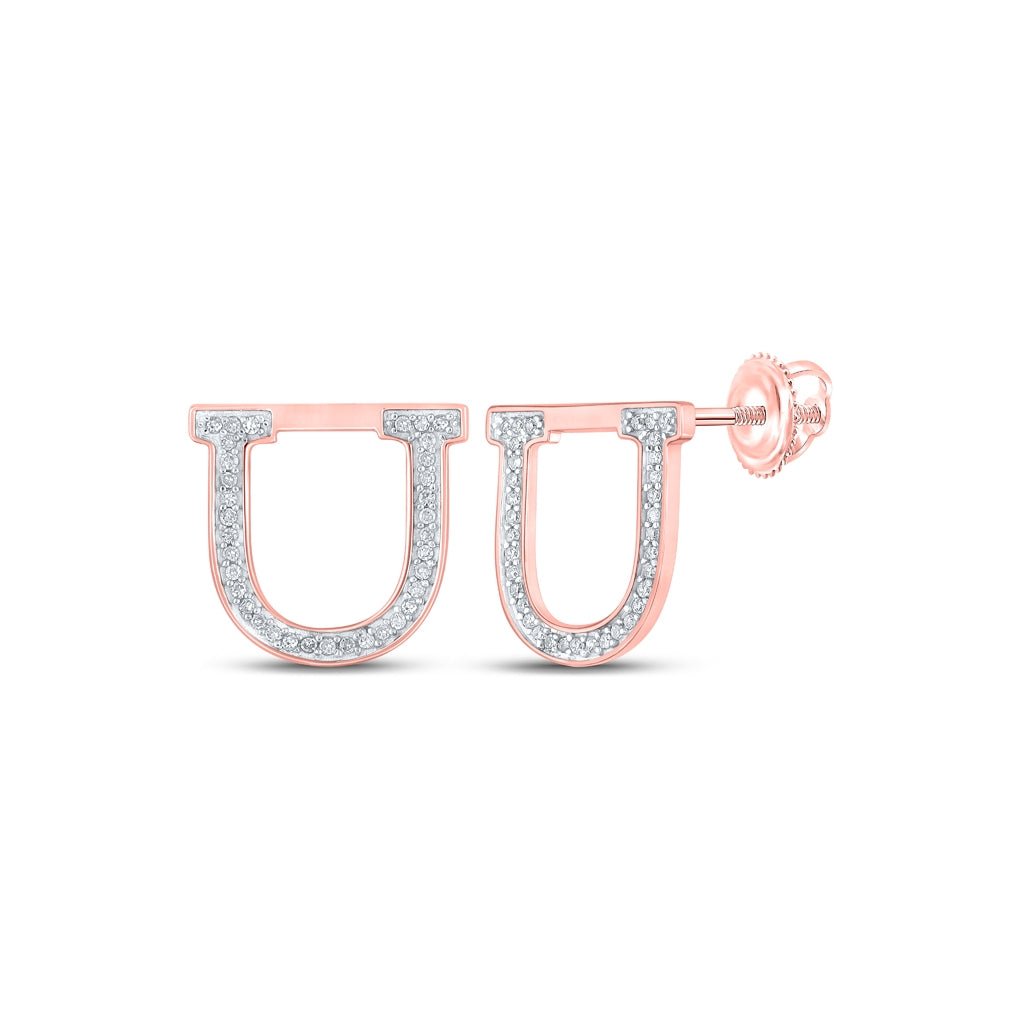 10K Yellow Or White Or Rose Gold Womens Round Diamond U Initial Letter Earrings