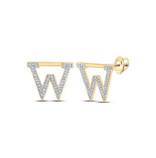 10K Yellow Or White Or Rose Gold Womens Round Diamond W Initial Letter Earrings
