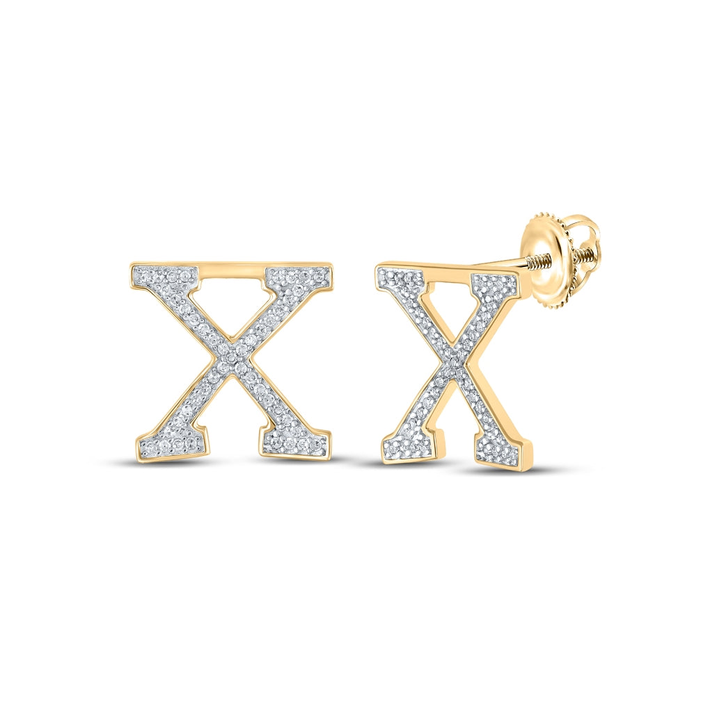 10K White Or Yellow Gold Womens Round Diamond X Initial Letter Earrings