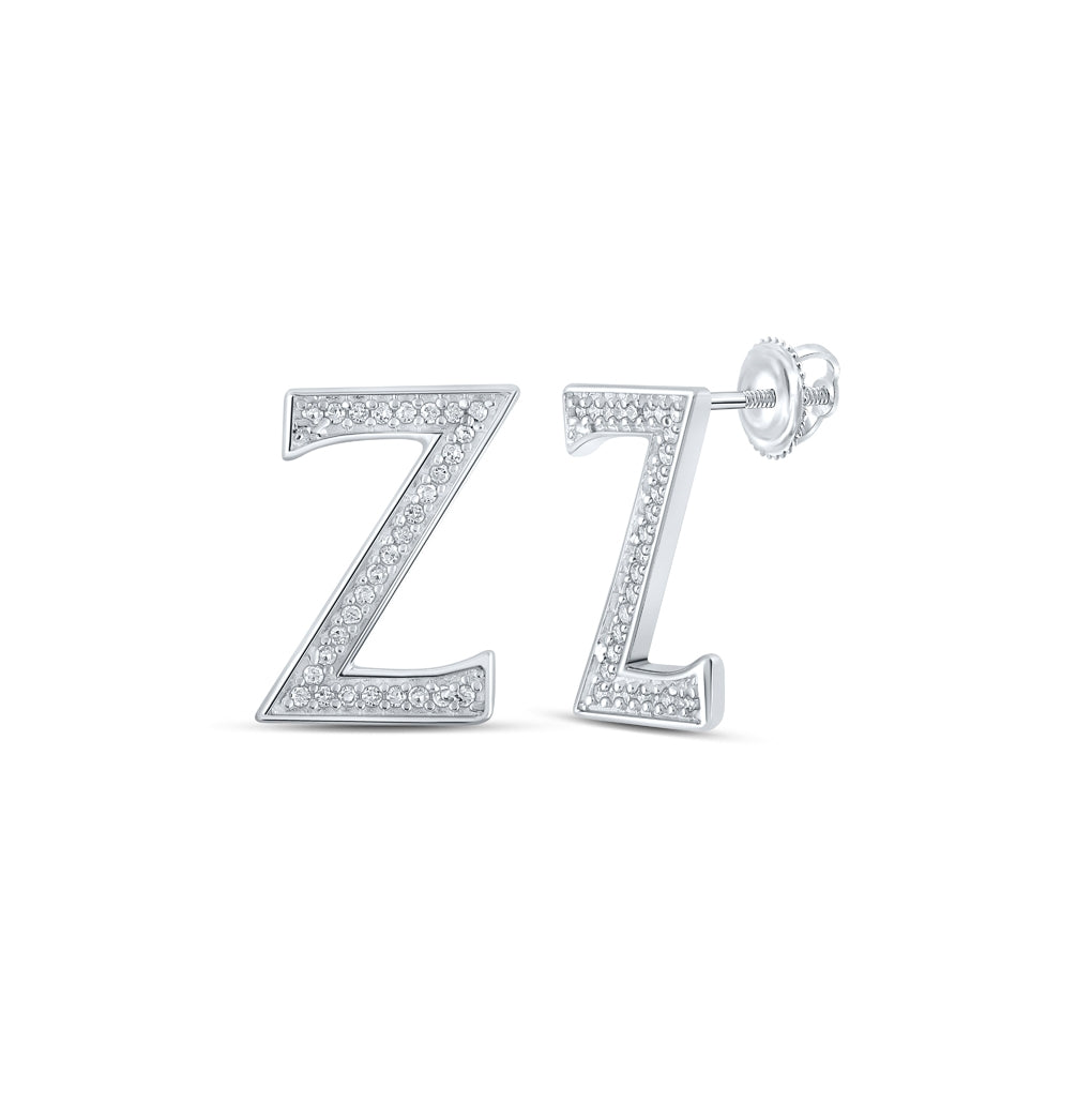 10K Yellow Or White Or Rose Gold Womens Round Diamond Z Initial Letter Earrings