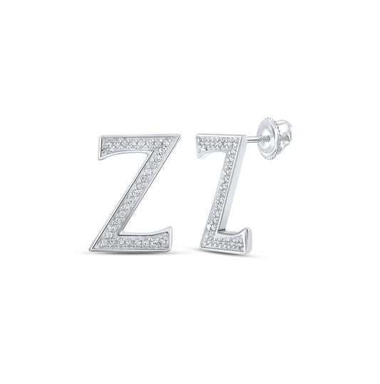 10K Yellow Or White Or Rose Gold Womens Round Diamond Z Initial Letter Earrings