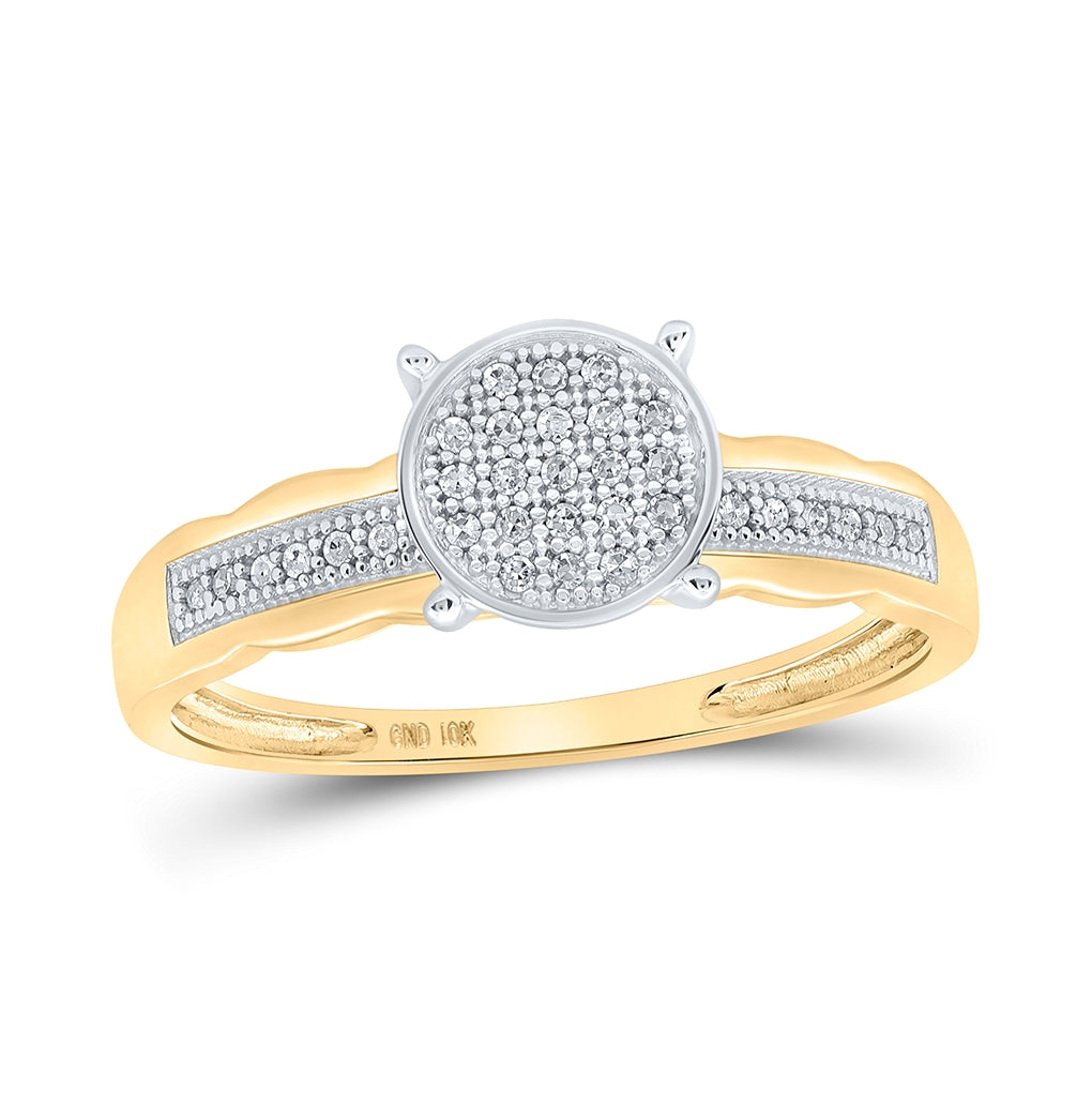 10K Yellow Gold Womens Round Diamond Cluster Ring 1/10ctw, Women's Size: 5-10