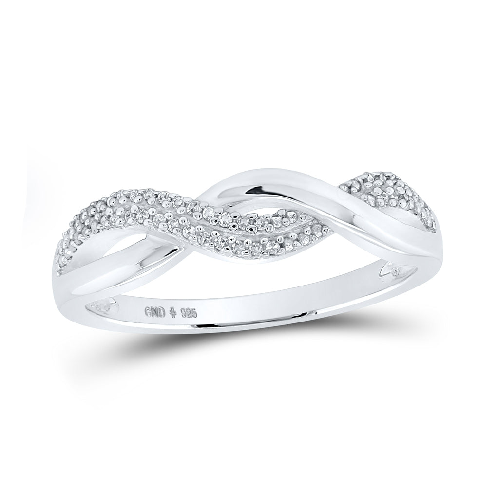 Sterling Silver Womens Round Diamond Twist Band Ring 1/20 Cttw, Womens Size: 5-10