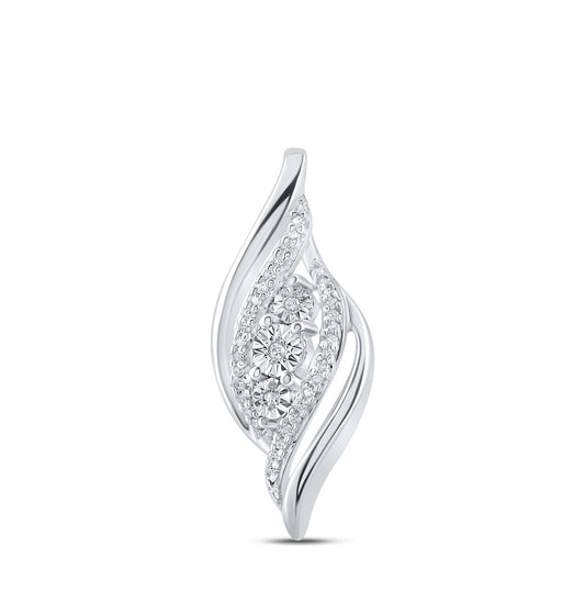 Sterling Silver Womens Round Diamond Fashion Pendant 1/12ctw