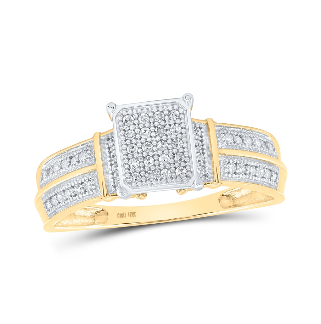 10K Yellow Gold Womens Round Diamond Cluster Ring 1/6ctw, Women's Size: 5-10