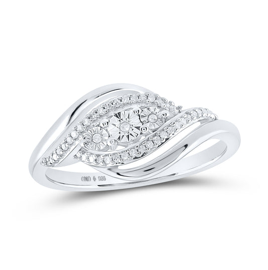 Sterling Silver Womens Round Diamond Crossover Band Ring 1/12 Cttw, Womens Size: 5-10