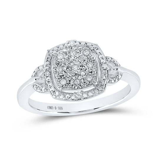 Sterling Silver Womens Round Diamond Cluster Ring 1/12 Cttw, Womens Size: 5-10