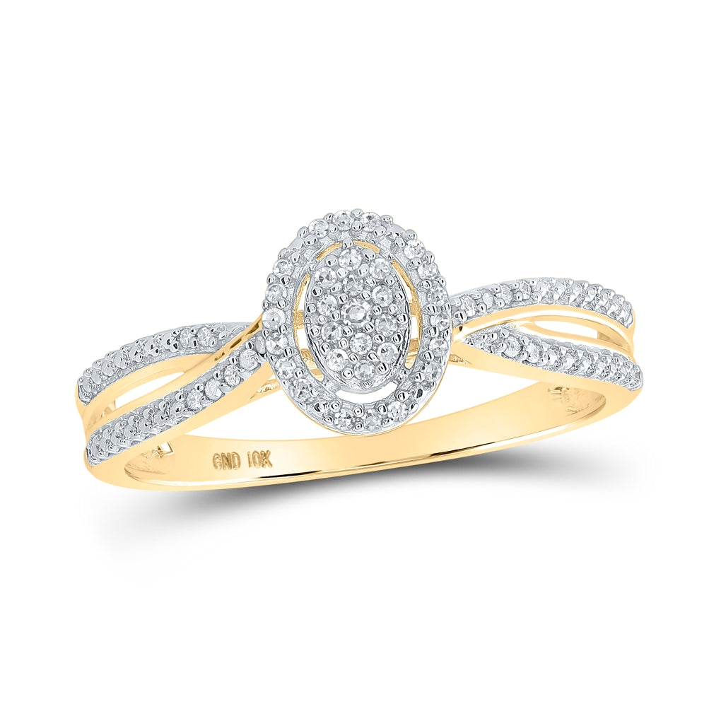 10K Yellow Gold Womens Round Diamond Oval Ring 1/10 Cttw, Womens Size: 5-10