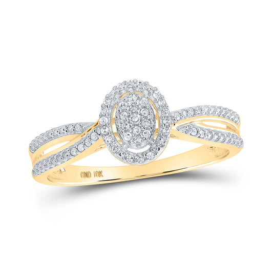 10K Yellow Gold Womens Round Diamond Oval Ring 1/10 Cttw, Womens Size: 5-10