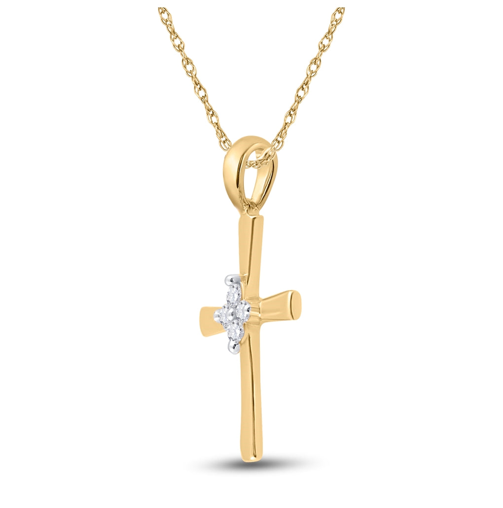 10K Yellow Gold Womens Round Diamond Cross Pendant 1/20 Cttw, Length: 0.76 In, Width: 0.43 In