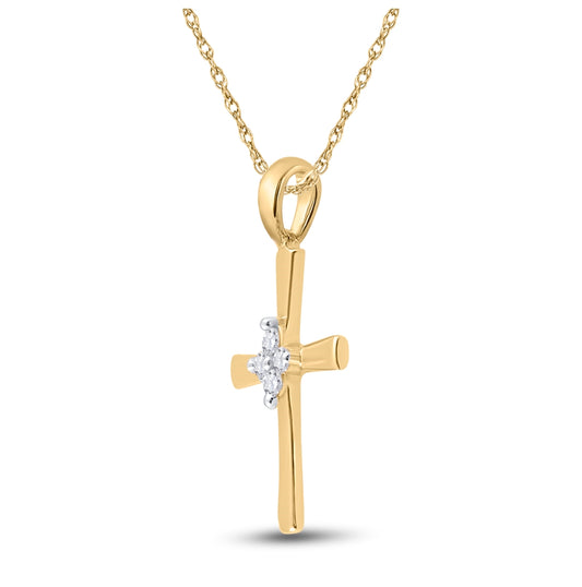 10K Yellow Gold Womens Round Diamond Cross Pendant 1/20 Cttw, Length: 0.76 In, Width: 0.43 In