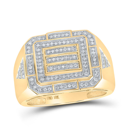 10K Yellow Gold Mens Round Diamond Cluster Ring 1/3 Cttw, Mens Size: 7-13