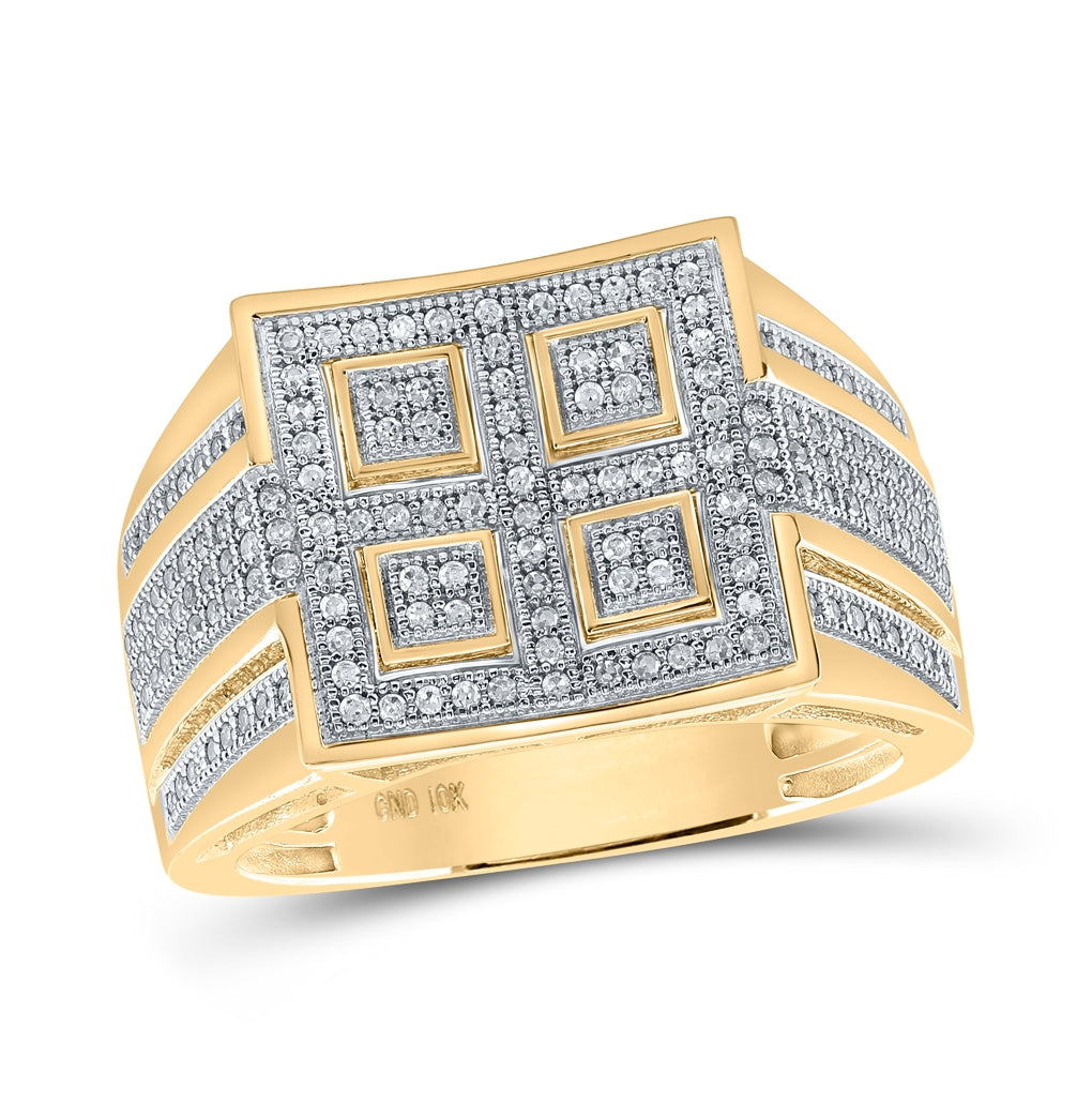 10K Yellow Gold Mens Round Diamond Square Ring 1/2 Cttw, Mens Size: 7-13