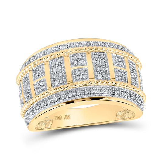 10K Yellow Gold Mens Round Diamond Band Ring 1/3 Cttw, Mens Size: 7-13