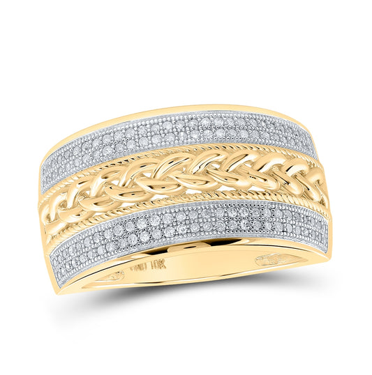 10K Yellow Gold Mens Round Diamond Wedding Braid Inlay Band Ring 1/3 Cttw, Mens Size: 7-13