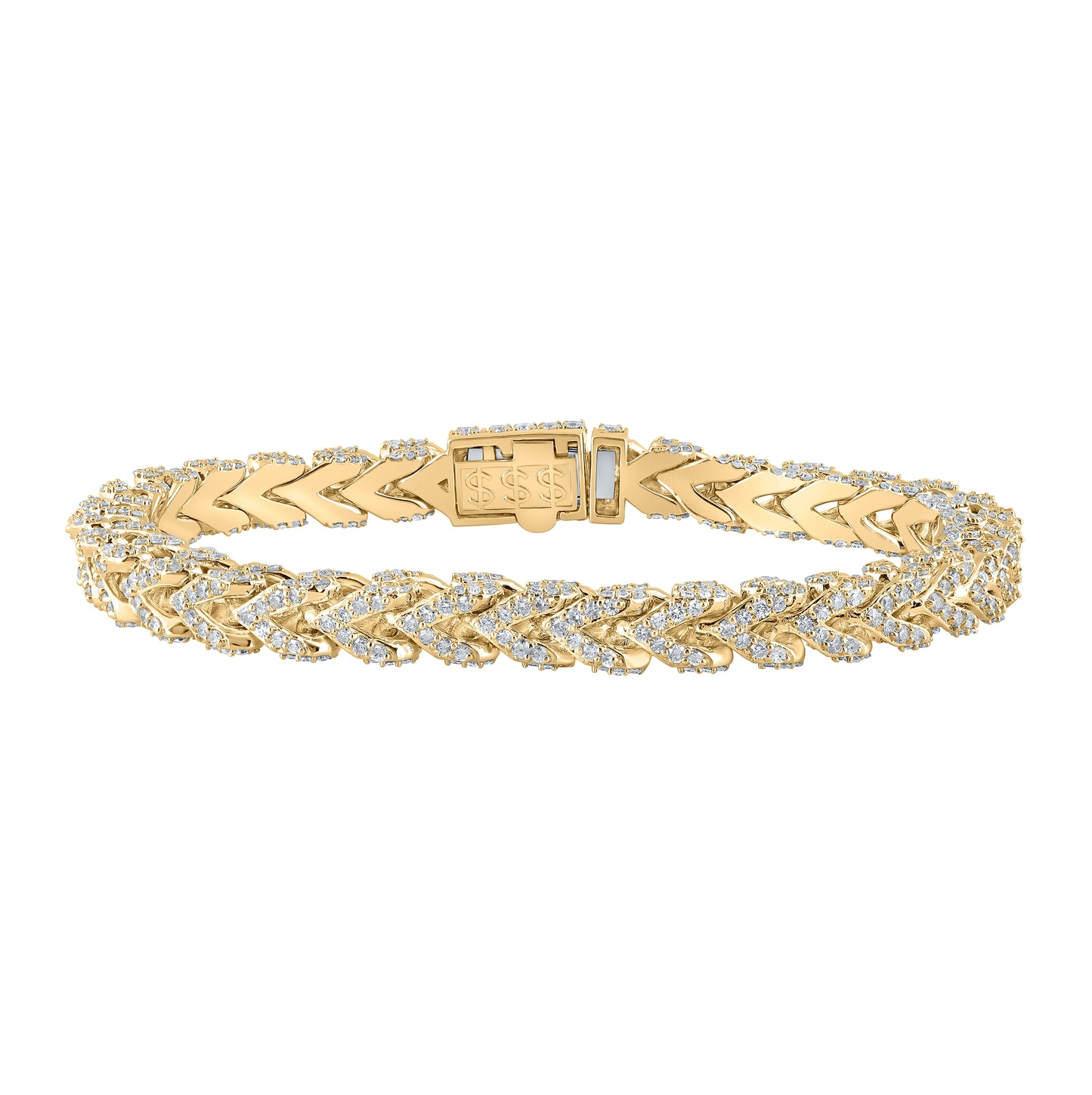 10K Yellow Gold Mens Round Diamond Cuban Link Bracelet 9-3/8 Cttw