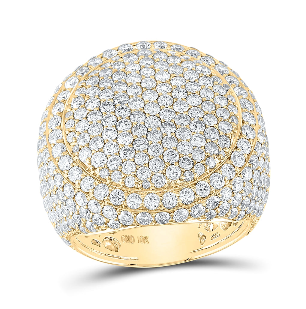 10K Yellow Or Rose Gold Mens Round Diamond Circle Pave Cluster Ring, Mens Size: 7-13